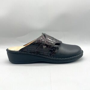 Finn Comfort Womens 41D Aussee Clogs Mule Black Brown Leather Crocodile Slip On‎